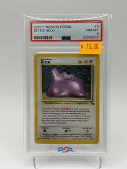 1999 Pokemon Fossil Ditto Holo Unlimited PSA 8 3/62 - Image 1
