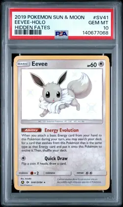Pokemon Hidden Fates Eevee Baby Shiny Holo PSA 10 - Image 1
