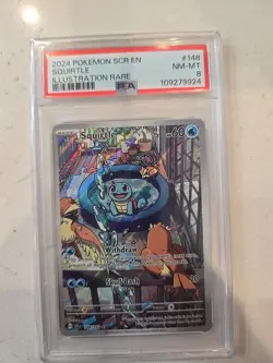 Pokemon Squirtle TCG Stellar Crown Illustration Holo Card 148/142 PSA 8 - Image 1