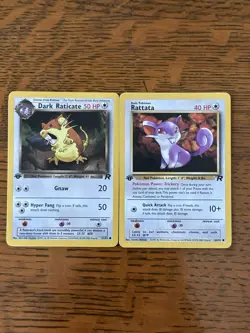 1st Edition Dark Rattata 66/82 Raticate 51/82 Team Rocket Vintage Pokemon TCG - Image 1