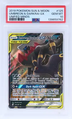 2019 Pokemon Sun And Moon Unified Minds Darkrai/umbreon Gx #125 PSA 10 Gem Mint - Image 1