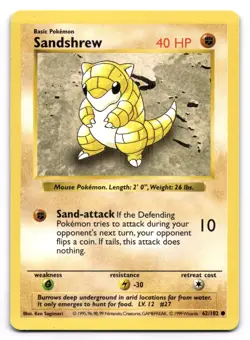 Sandshrew LP 62/102 Shadowless Base Set Pokemon TCG Regular - Image 1