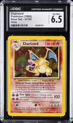 1999 POKEMON BASE SET UNLIMITED#4 CHARIZARD CGC 6.5 - Image 1