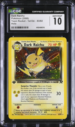 Pokemon 2000 Team Rocket 1st Edition Dark Raichu Holo Secret Rare #83 CGC 10 - Image 1
