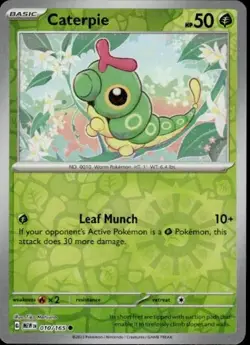 POKEMON CATERPIE #010/165 COMMON REVERSE HOLOFOIL SCARLET VIOLET 151 NM CARD - Image 1