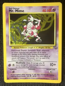 Mr. Mime Shiny Holographic Pokemon Card Psychic Type base Set 90s Playing Card - Image 1