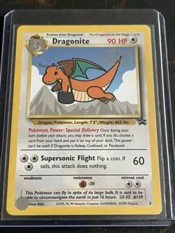 1999 Pokemon TCG Dragonite Card WB Stamped Movie Promo #5 WOTC Black Star NM - Image 1
