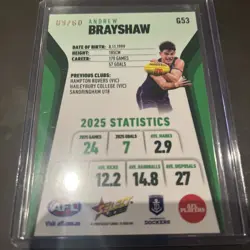 2026 AFL Select Footy Stars Hobby Green Base Foil - Andrew Brayshaw G53 0 9/60 - Image 2