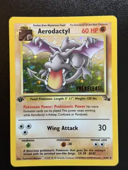 AERODACTYL Prerelease Pokemon Card - WOTC - 1st Edition Fossil 1/62 HOLO NM (A) - Image 1