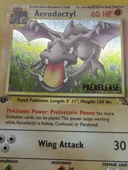 AERODACTYL Prerelease Pokemon Card - WOTC - 1st Edition Fossil 1/62 HOLO NM (A) - Image 5
