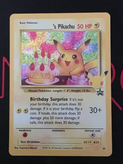 Pokemon TCG: Birthday Pikachu #24Holo 25th Anniversary Celebrations NM - Image 1