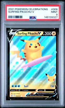 SURFING PIKACHU V 008 Celebrations Pokemon PSA 9 - Image 1