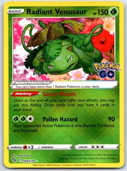 Radiant Venusaur Radiant Rare Pokemon GO Holo 004/078 MP - Image 1