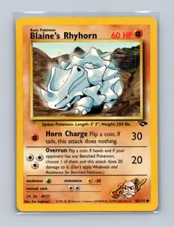 Blaine's Rhyhorn 65/132 Common Gym Challenge Unlimited Moderately Played - Image 1