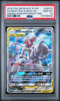 2019 POKEMON SM BLACK STAR PROMO #SM191 FULL ART/MEWTWO & MEW GX PSA 10 - Image 1