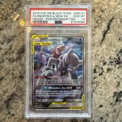 2019 POKEMON SM BLACK STAR PROMO #SM191 FULL ART/MEWTWO & MEW GX PSA 10 - Image 1