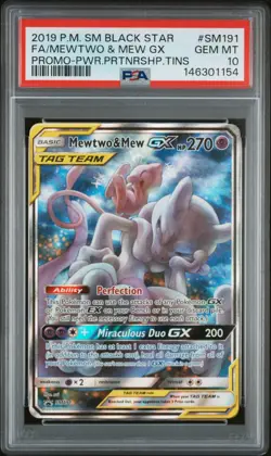 2019 POKEMON SM BLACK STAR PROMO #SM191 FULL ART/MEWTWO & MEW GX PSA 10 - Image 1