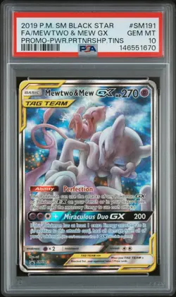 2019 POKEMON SM BLACK STAR PROMO #SM191 FULL ART/MEWTWO & MEW GX PSA 10 - Image 1