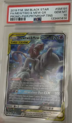 2019 Mewtwo & Mew Black Star Promo FULL ART GX SM191 Sm Holo PSA 10 - Image 1