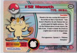 Meowth Foil #52 Topps Pokemon 1999 (Blue Logo) *Foil Scratch - Image 2