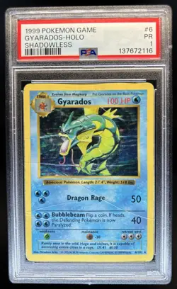 1999 Pokemon Shadowless Gyarados Holo #6/102 PSA 1 - Image 1