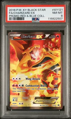 2016 POKEMON XY BLACK STAR PROMO RED & BLUE COLL FULL ART/CHARIZARD EX PSA 8 - Image 1