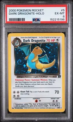 2000 Pokemon Team Rocket Dark Dragonite Holo Swirl #5/82 PSA 6 - Image 1