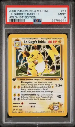 2000 Pokemon Gym Challenge 1st Edition Lt. Surge's Raichu Holo #11 PSA 9 Mint - Image 1