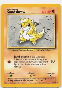 Sandshrew 62/102 Common Base Set Unlimited Pokemon Lightly Played - Image 1