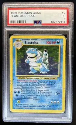 1999 Pokemon Set Blastoise Holo Rare #2/102 PSA 1 - Image 1