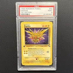 Wizards of the Coast 1999 Pokemon Fossil Zapdos 1st Edition PSA 9 #30/62 - Image 1