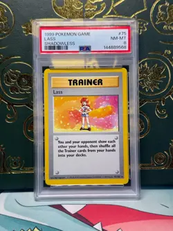 SHADOWLESS Lass 75/102 Rare Base Set Unlimited Pokemon Card PSA 8 - Image 1