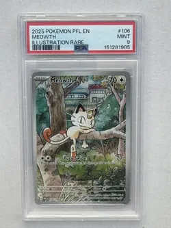 2025 POKEMON MEOWTH 106/094 PHANTASMAL FLAMES ILLUSTRATION RARE - PSA 9 - Image 1