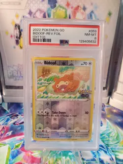 2022 POKEMON GO DITTO #059 BIDOOF-REVERSE FOIL - NM/MT - PSA 8 - Image 1