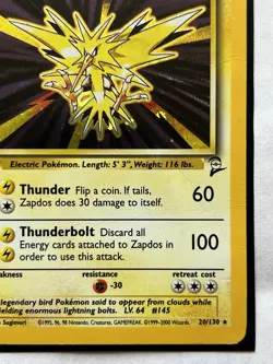 Zapdos 20/130 Base Set 2 Unlimited Pokemon TCG LP #2 - Image 5