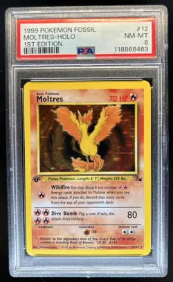 1999 Pokemon Fossil 1st Edition Moltres #12/62 PSA 8 - Image 1