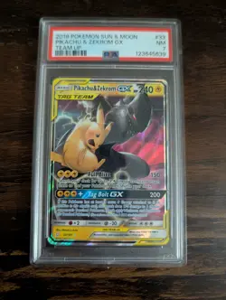 Pokemon TCG Pikachu & Zekrom GX Team Up Holo Card PSA7, 33/181 - Image 1