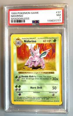 Pokemon Card 1999 Base Set Shadowless NIDORINO 37/102 PSA 7 - Image 1