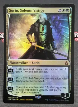 MTG FOIL Sorin, Solemn Visitor- DAMAGED -Khans of Tarkir Magic Card #202 - Image 1