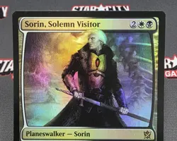 MTG FOIL Sorin, Solemn Visitor- DAMAGED -Khans of Tarkir Magic Card #202 - Image 3