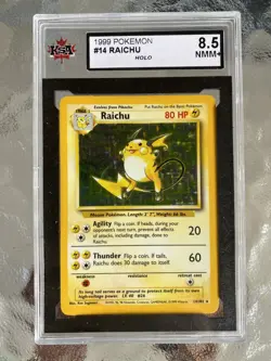 1999 RAICHU Pokemon Base Unlimited Hologram Pokemon Card #14 Graded KSA 8.5 NMM+ - Image 1