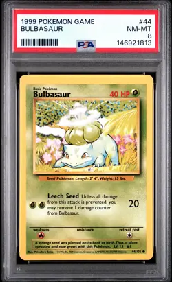 1999 POKEMON BASE SET UNLIMITED #44 BULBASAUR PSA 8 - Image 1