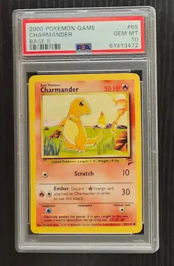 2000 Pokemon Base Set 2 Charmander Card # 69/130 PSA 10 Gem Mint Base II - Image 1