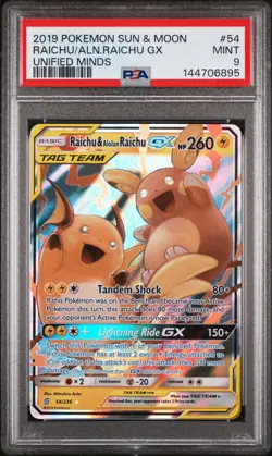 Pokemon Raichu & Alolan Raichu GX Tag Team Ultra Rare 54/236 PSA 9 MINT - Image 1