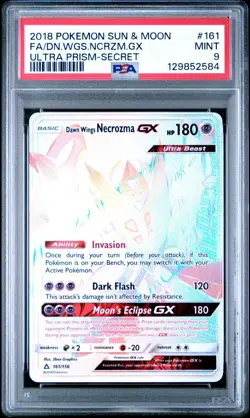 Pokemon Dawn Wings Necrozma GX (Secret Rare) 161/156 Sm-Ultra Prism Holo PSA 9 - Image 1