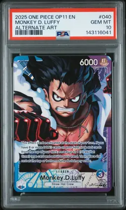 2025 One Piece OP11 En Monkey D Luffy Alternate Art #040 PSA 10 Gem Mint - Image 1