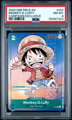 2023 ONE PIECE PROMOS CAMPAIGN EXCLUSIVE #037 MONKEY D. LUFFY PSA 8 - Image 1
