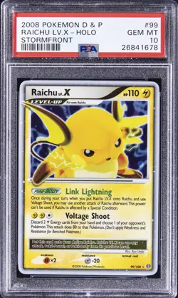 2008 POKEMON DIAMOND & PEARL STORMFRONT #99 RAICHU LV.X-HOLO PSA 10 - Image 1