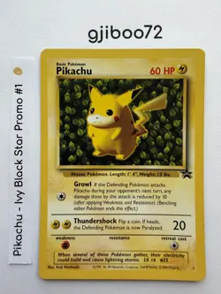 Pokemon IVY Pikachu Black Star 1 - League Promo Exclusive WotC - 1999 Card NM NP - Image 1