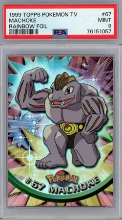 1999 TOPPS POKEMON TV RAINBOW FOIL #67 MACHOKE PSA 9 - Image 1